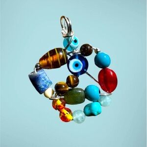 Collage beaded pendant Handmade Evil Eye necklace Multi Colored 1600 Y